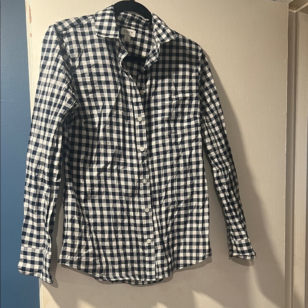 J. Crew Factory Navy and White Checkered Blouse